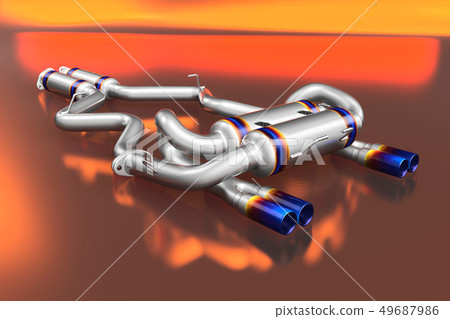 Tuning exhaust system for a sports car. Car muffler, exhaust silencer. Tuning exhaust system for a sports car. Car muffler, exhaust silencer. 49687986