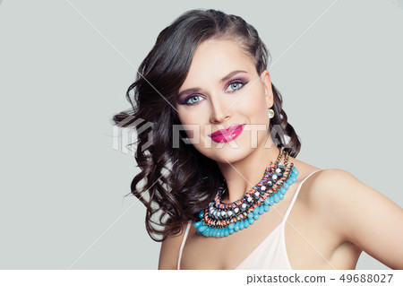 Cheerful lady portrait. Pretty smiling model woman Cheerful lady portrait. Pretty smiling model woman 49688027