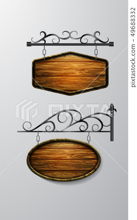 hanging, wooden Board vector, wooden object for text. 49688332