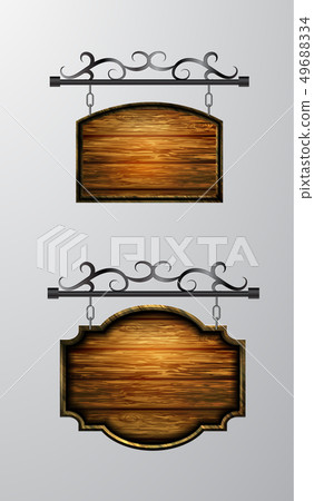 hanging, wooden Board vector, wooden object for text. 49688334