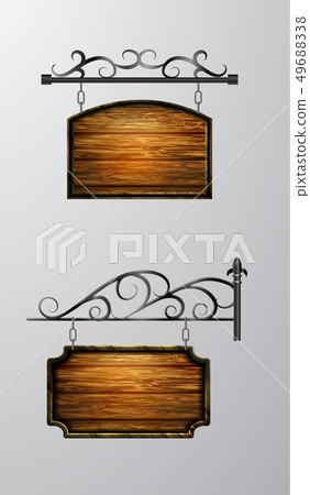 hanging, wooden Board vector, wooden object for text. 49688338