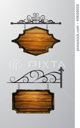 hanging, wooden Board vector, wooden object for text. 49689008