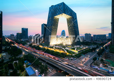 Night cityscape with bilding and road in Beijing 49690724