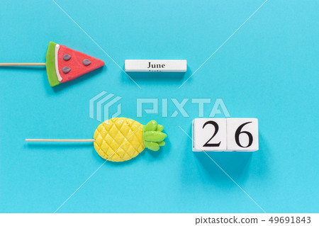 Wooden cubes calendar date June 26th and summer 49691843