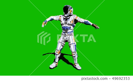 Astronaut-soldier of the future, dancing in front of a green screen. 3D Rendering Astronaut-soldier of the future, dancing in front of a green screen. 3D Rendering 49692353