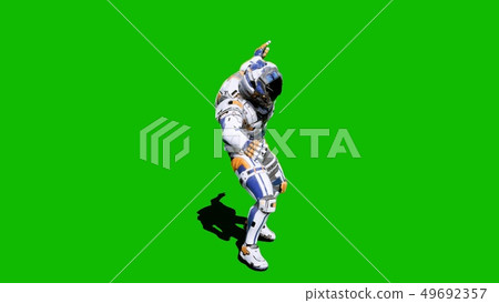 Astronaut-soldier of the future, dancing in front of a green screen. 3D Rendering 49692357
