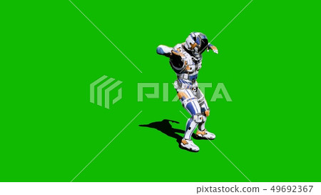 Astronaut-soldier of the future, dancing in front of a green screen. 3D Rendering 49692367
