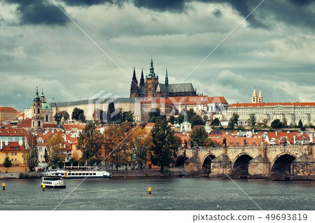 Prague skyline and bridge Prague skyline and bridge 49693819