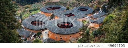 Fujian Tulou aerial panorama view Fujian Tulou aerial panorama view 49694103