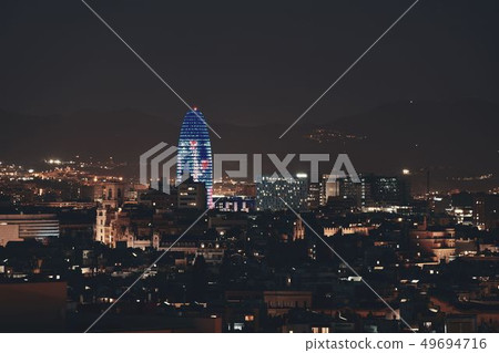 Barcelona skyline at night Barcelona skyline at night 49694716