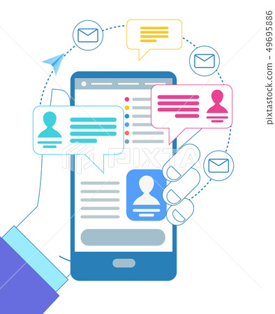 Male Hand Holding Gadget. Messages Notification 49695886