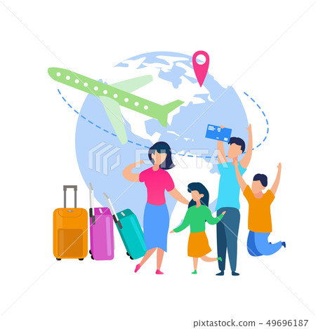 Family Summer Vacation Travel Flat Vector Concept Family Summer Vacation Travel Flat Vector Concept 49696187