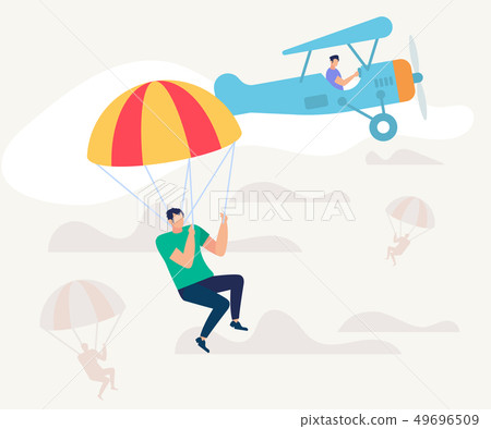 Man Jumped from Airplane with Parachute. Skydiving Man Jumped from Airplane with Parachute. Skydiving 49696509