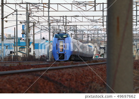 Limited express trains running in Sapporo Limited express trains running in Sapporo 49697662