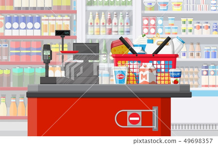 Milk counter in supermarket. 49698357