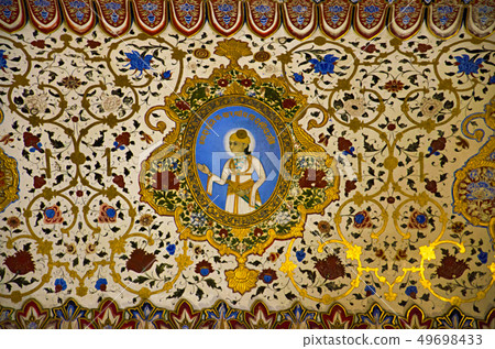 Colorful ceiling, located in the Mehrangarh fort 49698433