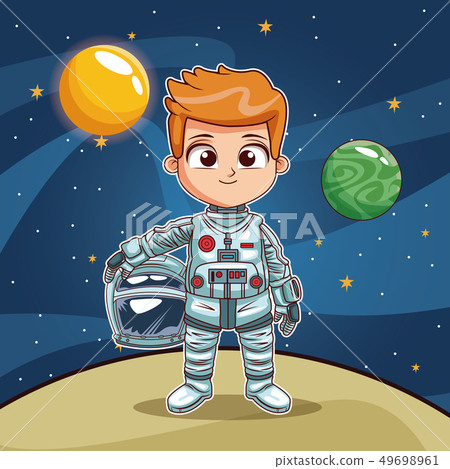Astronaut boy on space planet cartoon Astronaut boy on space planet cartoon 49698961