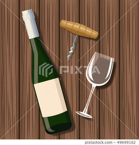 Wine bottle and cup over wooden background - Stock Illustration