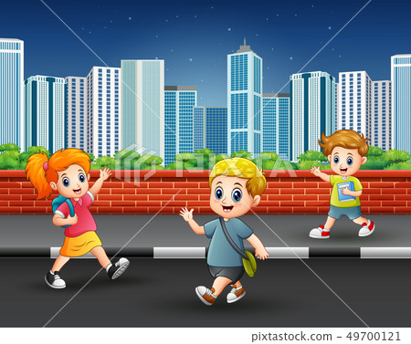Children hanging out on the sidewalk Children hanging out on the sidewalk 49700121
