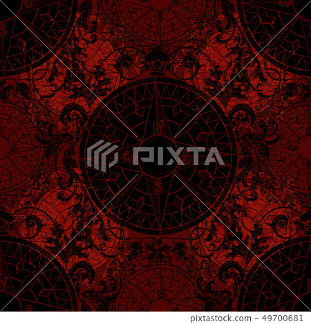 Seamless gothic pattern with baroque compass 49700681