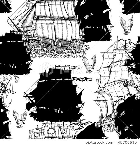 Seamless vector pattern with black ships Seamless vector pattern with black ships 49700689
