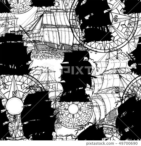 Seamless vector pattern with silhouettes of ships Seamless vector pattern with silhouettes of ships 49700690