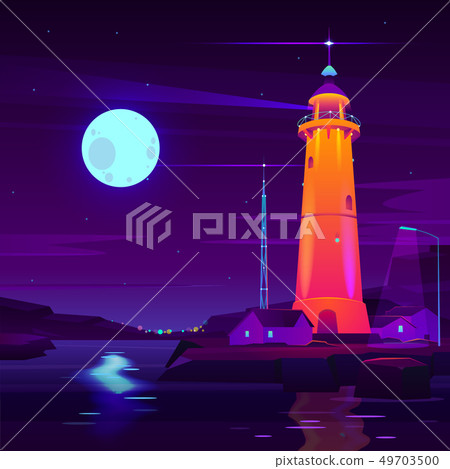 Working lighthouse on seashore cartoon vector 49703500