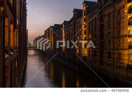 Speicherstadt of Hamburg, Germany at night 49706998