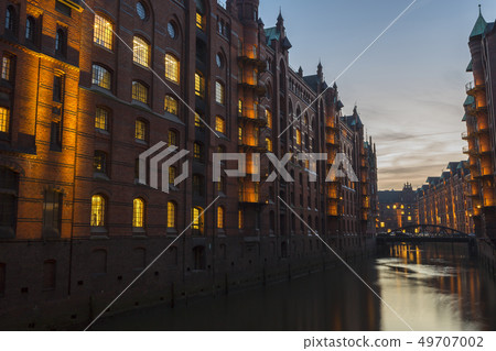 Speicherstadt of Hamburg, Germany at night Speicherstadt of Hamburg, Germany at night 49707002