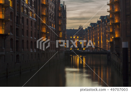 Speicherstadt of Hamburg, Germany at night Speicherstadt of Hamburg, Germany at night 49707003