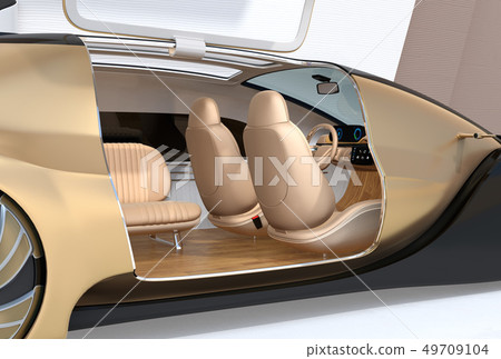 Close-up image of self-driving electric car luxury saloon. In front of the seat in the back of the car, in a meeting state 49709104