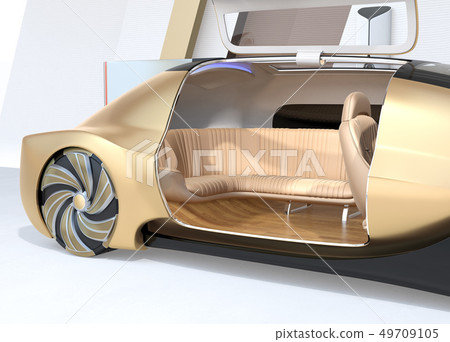 Close-up image of self-driving electric car luxury saloon. In front of the seat in the back of the car, in a meeting state Close-up image of self-driving electric car luxury saloon. In front of the seat in the back of the car, in a meeting state 49709105