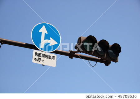 road sign. This sign (regulatory sign) is an auxiliary sign that says "Prohibit out of specified direction" and "Excludes official residence related vehicles". 49709636