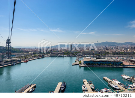 Aerial view of Barcelona from cableway - Spain Aerial view of Barcelona from cableway - Spain 49710211