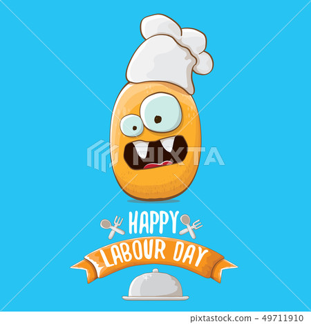 International workers day or labour day greeting card . vector funny cartoon tiny brown smiling chef 49711910