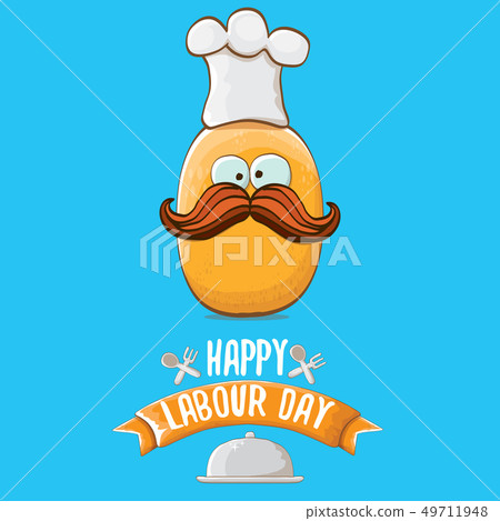 International workers day or labour day greeting card . vector funny cartoon tiny brown smiling chef International workers day or labour day greeting card . vector funny cartoon tiny brown smiling chef 49711948
