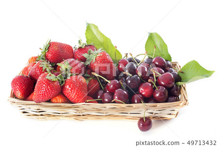 strawberries and cherries in basket strawberries and cherries in basket 49713432