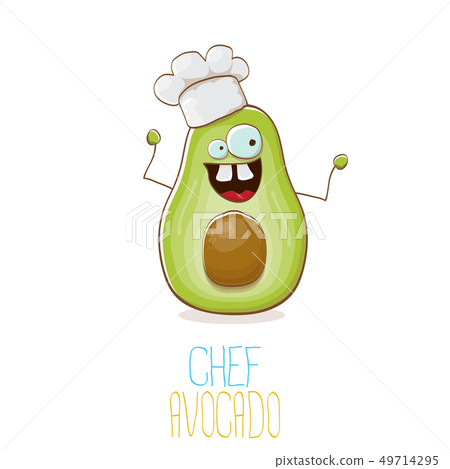 funny cartoon funky green tiny chef avocado character with chef hat isolated on white background. My funny cartoon funky green tiny chef avocado character with chef hat isolated on white background. My 49714295