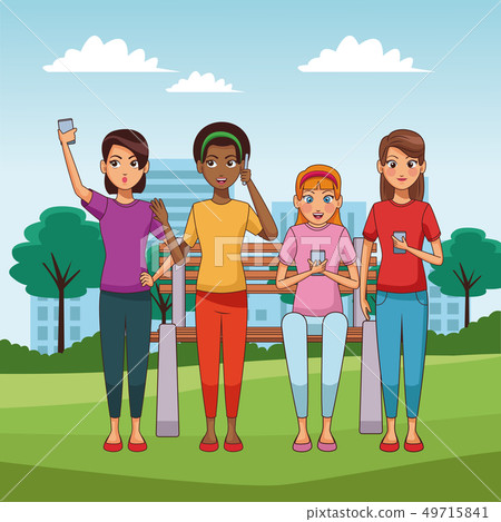 Teens with smartphones cartoons 49715841