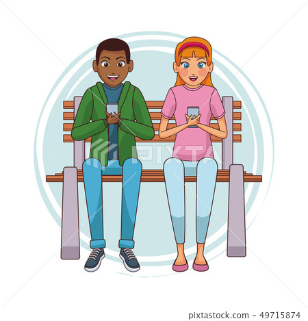 Teens with smartphones cartoons 49715874