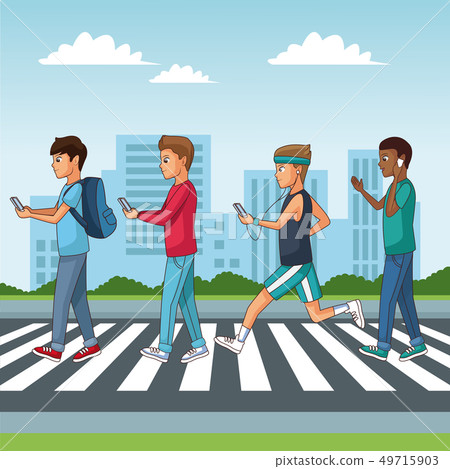 People and smartphone at city 49715903