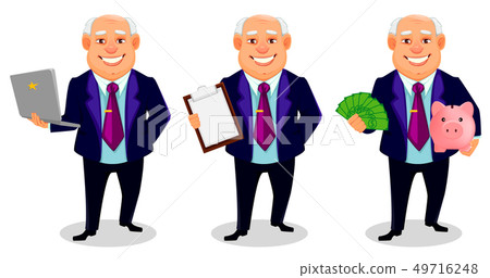 Cheerful fat business man cartoon character 49716248