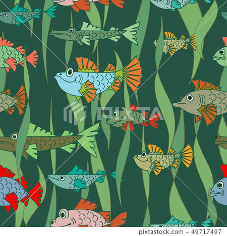Fish and algae in the sea. Underwater world. Fish and algae in the sea. Underwater world. 49717497