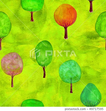 Seamless pattern of watercolor colorful trees - Stock Illustration ...