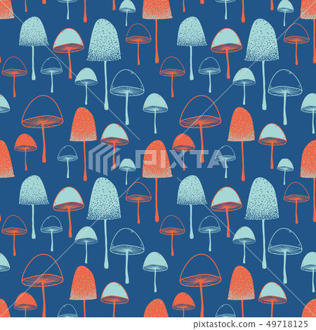 Fly agaric Mushrooms seamless vector pattern orange red blue  49718125