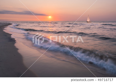 Summer landscape with lonely yacht Summer landscape with lonely yacht 49718717
