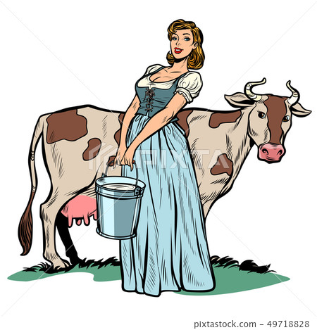 a woman milker cow bucket milk. agriculture village life a woman milker cow bucket milk. agriculture village life 49718828