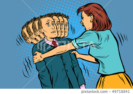 family scandal The wife shakes her husband. Women and men unequal relations, exploitation 49718841