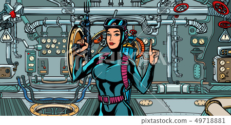 female diver hunter in submarine. military commando fighter 49718881