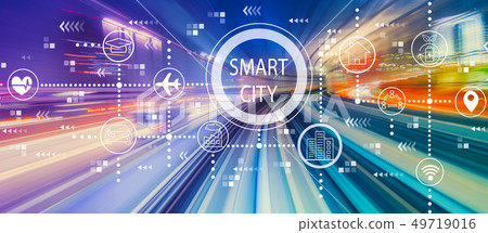 Smart city concept with high speed motion blur 49719016